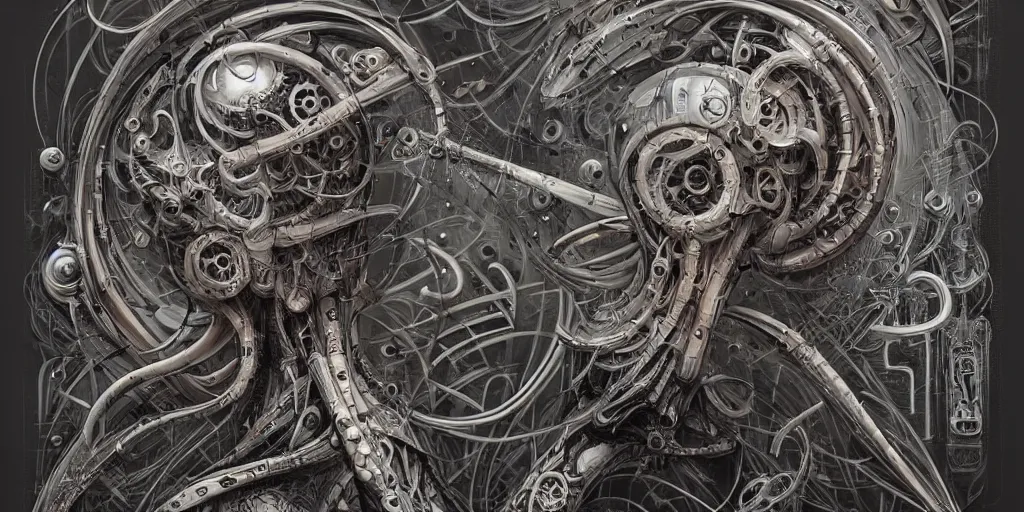 Image similar to biomechanical typography by hr giger and james jean and peter mohrbacher