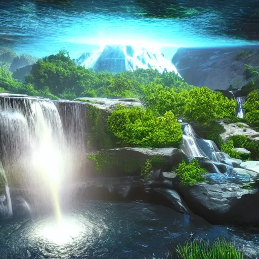 Prompt: the universe is a woman - shaped waterfall spilling onto the rocks of love in a million bright colors of swirling ecstasy, unreal engine, dramatic lighting, cinematic
