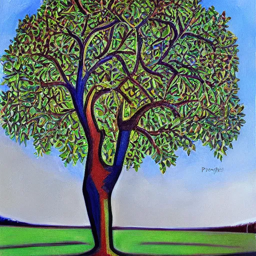 Prompt: intricate five star patridge pear tree by pablo picasso, oil on canvas, hdr, high detail, photo realistic, hyperrealism, matte finish, high contrast, 3 d depth, centered, masterpiece, vivid and vibrant colors, enhanced light effect, enhanced eye detail, artstationhd