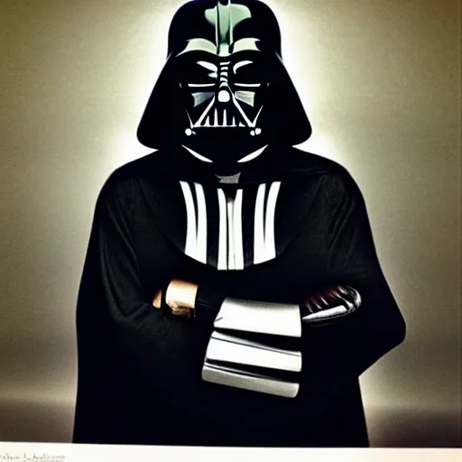 Prompt: bernie sanders wearing darth vader costume. photo portrait by Annie Leibowitz