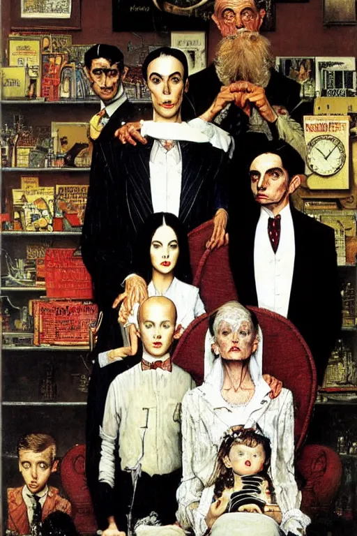 Image similar to the adams family painted by norman rockwell