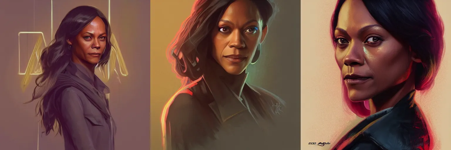 Prompt: portrait of Zoe Saldana as a detective, highly detailed, digital painting, artstation, concept art, sharp focus, illustration, art by artgerm and greg rutkowski and alphonse mucha