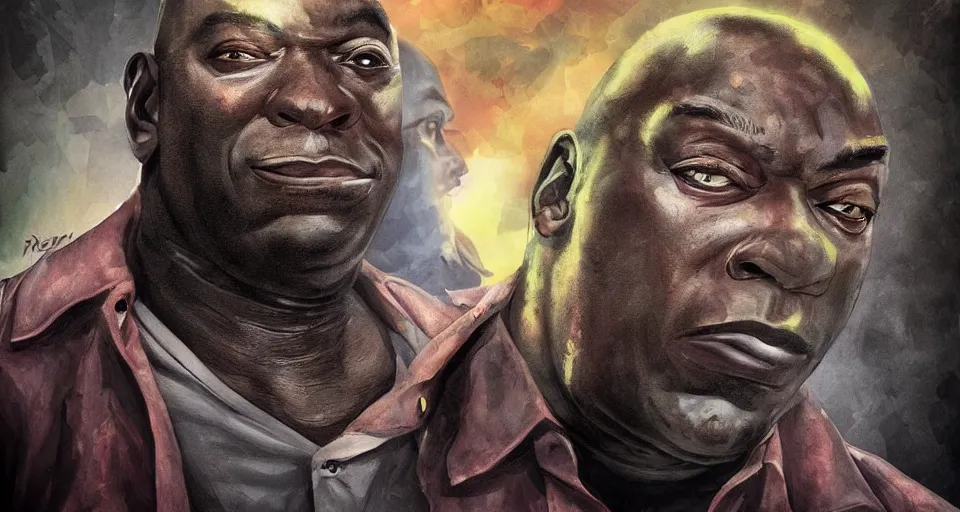 Image similar to angry zombie portrait of michael clarke duncan, an urban background szene, grimdark horror, stylized digital illustration, radiating a glowing aura, global illumination, ray tracing, hdr, fanart arstation by ian pesty and katarzyna bek - chmiel