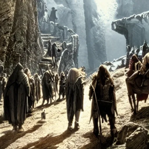 Image similar to followship of the ring entering moria