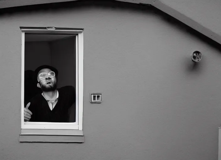 Image similar to a camera obscura photo a man licking his window