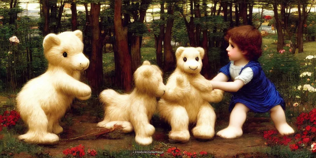 Image similar to 3 d precious moments plush animal, precious moments, master painter and art style of john william waterhouse and caspar david friedrich and philipp otto runge