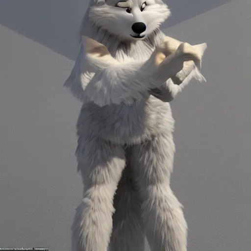 Prompt: 3 d render, well toned, large and tall, female, anthropomorphic wolf with a short snout, blue scales with white spots, no fur, icey blue dress, scales covering her chest.