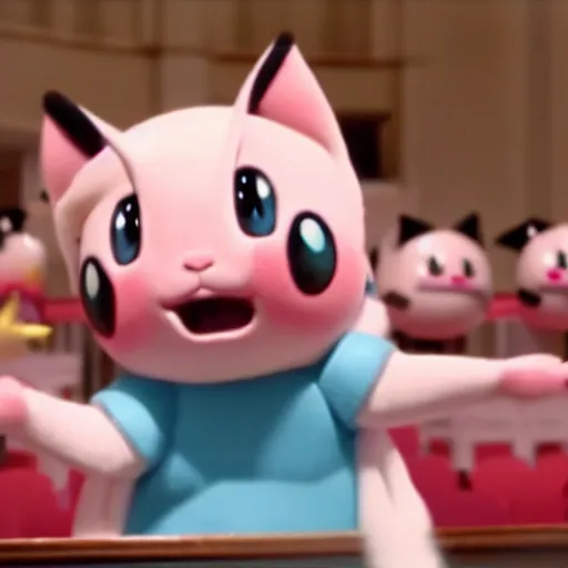 Image similar to film still of jigglypuff singing in a worship choir at a baptist church from the movie pokemon