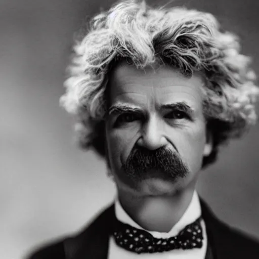 Prompt: Mark Twain with down syndrome, photorealistic, 4k hd, mood lighting