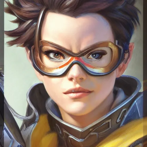 Image similar to tracer from overwatch as a fantasy d&d character, close-up portrait art by Donato Giancola and James Gurney, digital art, trending on artstation