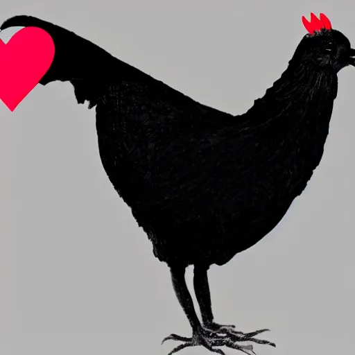 Prompt: a black chicken dotted with white hearts