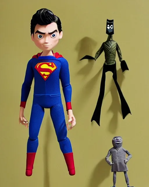 Image similar to christopher reeve ’ s superman as a highly detailed stop motion puppet, in the style of laika studios ’ s paranorman, coraline, kubo and the two strings shot in the style