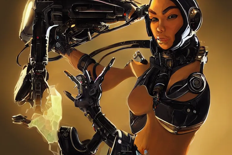 Image similar to “ a extremely detailed stunning portraits of solarpunk cyborg black cat woman by allen william on artstation ”