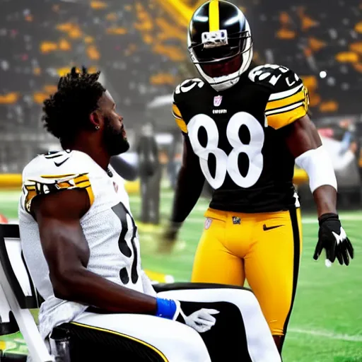 Image similar to antonio brown receiving therapy from professional real life, 8 k, 4 k uhd, realistic, hyper realistic, super detailed, very detailed, detailed