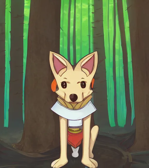 Prompt: close up character portrait icon of the anthro anthropomorphic very cute jindo dog trader head stylized anime animal person fursona wearing clothes standing in the bright forest, hidari, color page, tankoban, 4 k, tone mapping, akihiko yoshida