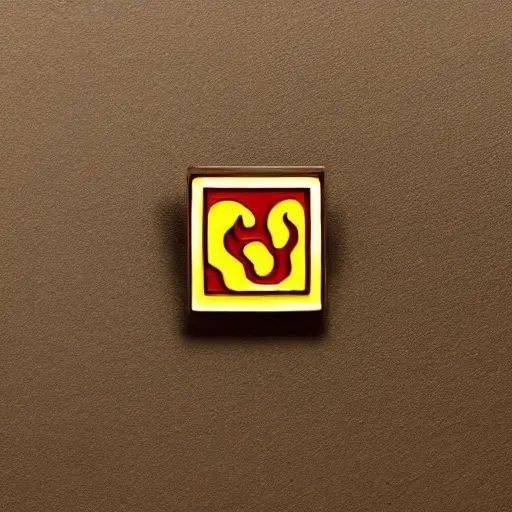 Image similar to a photo of a retro minimalistic clean fire warning enamel pin, studio lighting, behance