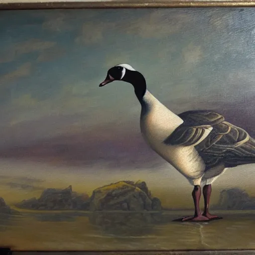 Image similar to oil painting of a goose with dozens of eyes all over its body