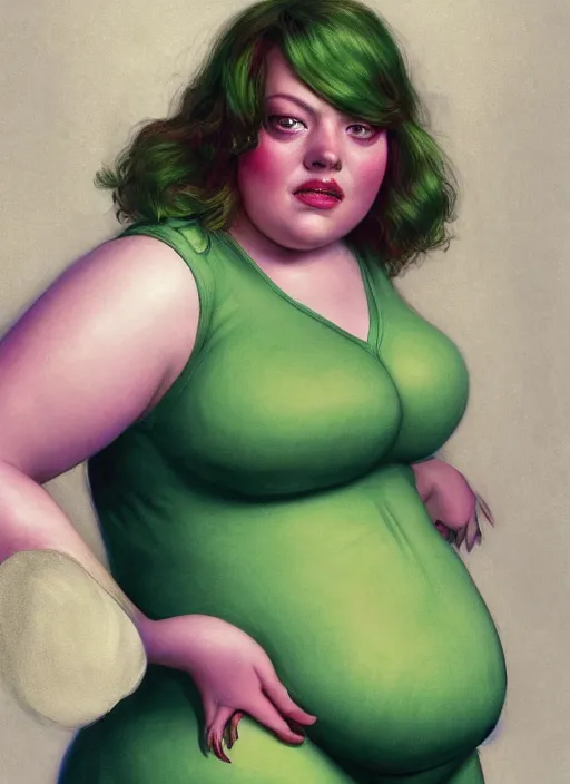Prompt: A beautiful portrait of 400-pound obese Emma Stone as 400-pound obese Poison Ivy from Batman movie, digital art by Eugene de Blaas and Ross Tran, vibrant color scheme, highly detailed, in the style of romanticism, cinematic, artstation, Greg rutkowski