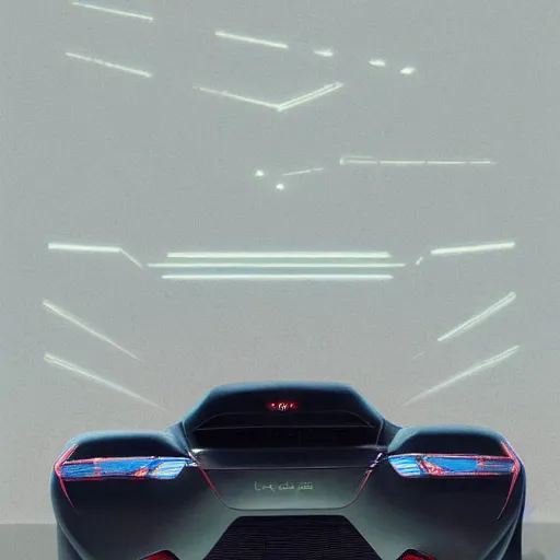 Image similar to rear view of a car, elegant, digital painting, concept art, smooth, sharp focus, art style from Wang Ke and Greg Rutkowski and Bruce Kaiser and Scott Robertson and Dmitry Mazurkevich and Doruk Erdem and Jon Sibal, small style cue from Blade Runner and Minority Report and iRobots