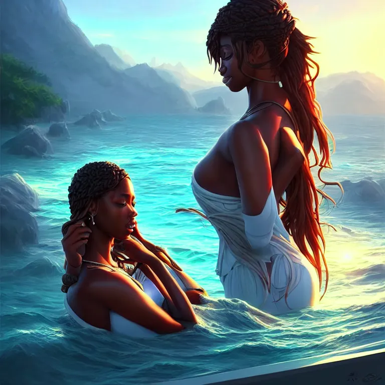 Image similar to epic professional digital art of 🍃 🛥 😘 👩🏾‍❤️‍💋‍👨🏾 ❤️, best on artstation, cgsociety, wlop, cosmic, epic, stunning, gorgeous, much detail, much wow, masterpiece