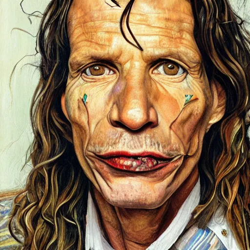 Prompt: high quality high detail painting by lucian freud, hd, portrait of steven tyler