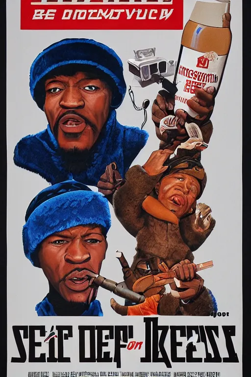 Image similar to poster the movie 1 9 8 8 ussr don't be a menace to south central while drinking your juice in the hood, perfect symmetrical eye, gray fur hat soviet soviet russian winter fur cap with earflaps ushanka, bottle of vodka, bears, kremlin babushka communist