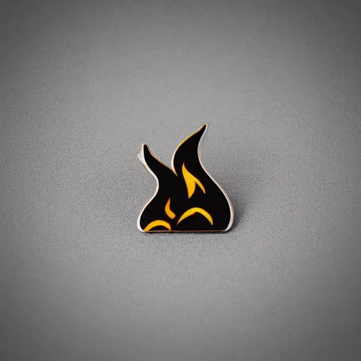 Image similar to an award - winning photograph of retro minimalistic clean fire flames warning label enamel pin, beautiful cinematic light, behance