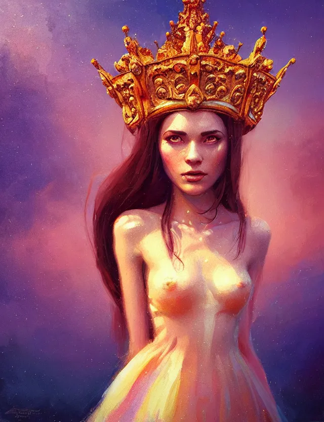 Prompt: blurred background. close-up portrait of a goddess in crown, by Artem Chebokha by Anka Zhuravleva, Anato Finnstark and Alena Aenami, Angus McKie, Anton Fadeev, by Jesper Ejsing, by RHADS, Makoto Shinkai and Lois van baarle, ilya kuvshinov, rossdraws global illumination, octane render, unreal engine, cinematic counter light, high detail, octane render, 4k