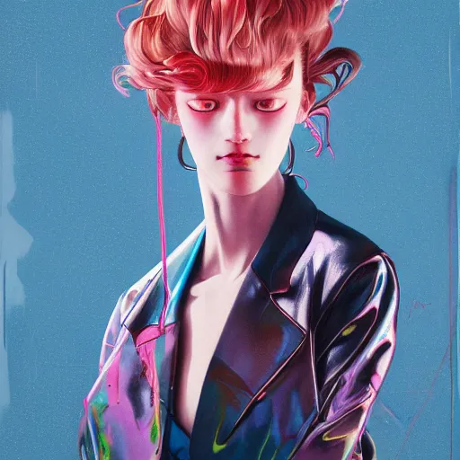 Image similar to prompt : fashion tv character portrait soft light painted by james jean and katsuhiro otomo and erik jones, inspired by akira anime, smooth face feature, intricate oil painting, high detail illustration, sharp high detail, manga and anime 1 9 9 9