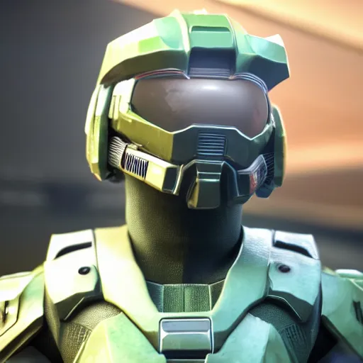 Image similar to master chief in a party hat, realistic, 4k, ultra detailed