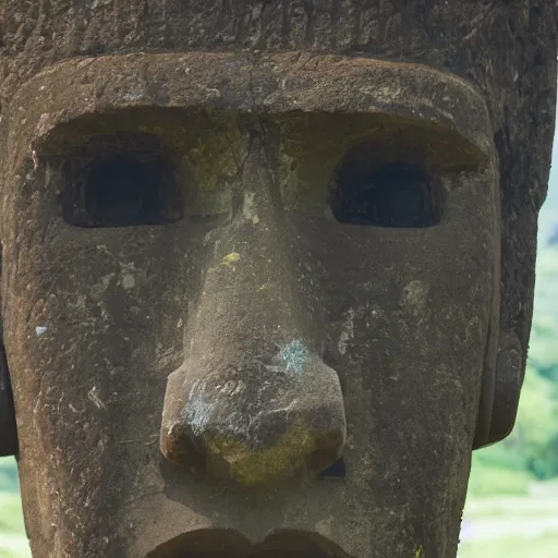 Image similar to a high detail photo of a moai wearing headphones