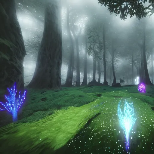 Image similar to enchanted magical mysterious forest, parallax layer from a gorgeous indie platform game, on a white background, intricate, highly detailed, volumetric fog, masterpiece