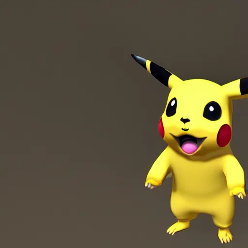 Image similar to 3 d modeled 3 d rendering with specular pbr material of realistic pikachu as a playable character in the videogame dead by daylight holding a chainsaw, pc gpu fov settings, videogame screenshot of pikachus mori animation, dark lighting and heavy fog, playstation 2 graphics