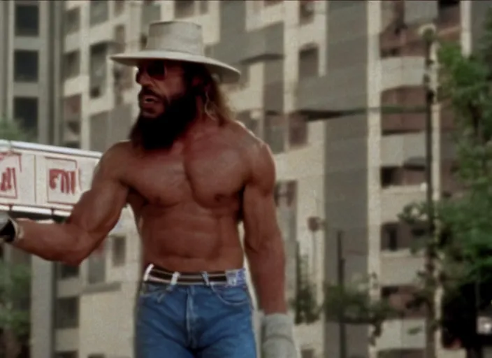 Prompt: film still of Randy Savage as Nada in They Live 1988