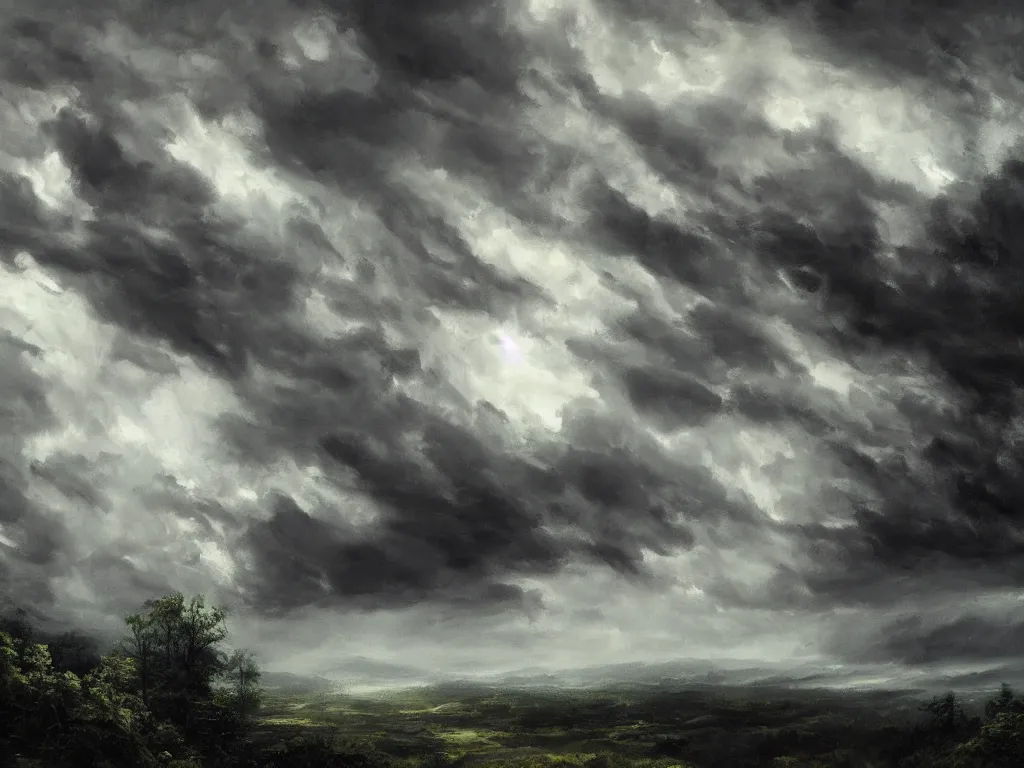 Prompt: detailed landscape, forests. very detailed dark super storm, hyper realistic clouds, impressive, magical, very atmospheric, smoke boiling, cinematic, deep, very high complexity, stunning, masterpiece, chiaroscuro, in the style of david holland and michael creese, very detailed. 4 k