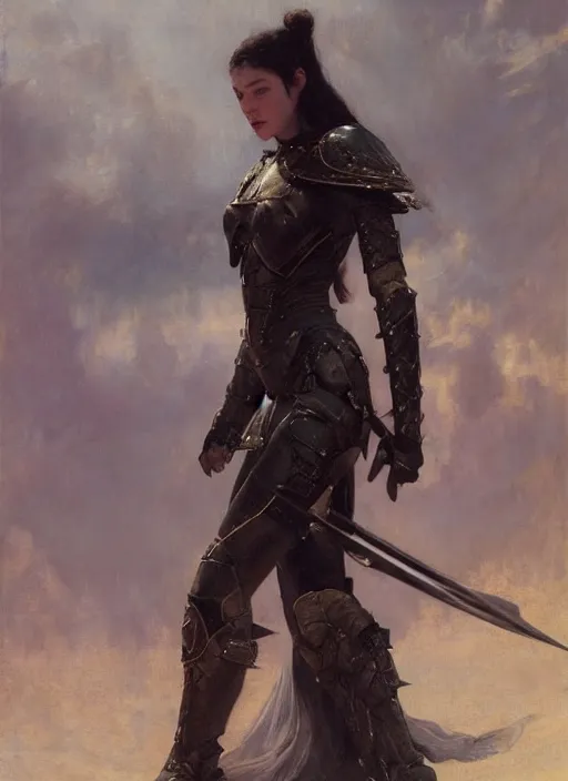 Image similar to stoya wearing full body black medieval armour, by gaston bussiere, bayard wu, greg rutkowski, giger, maxim verehin, greg rutkowski, masterpiece, sharp focus, cinematic lightning