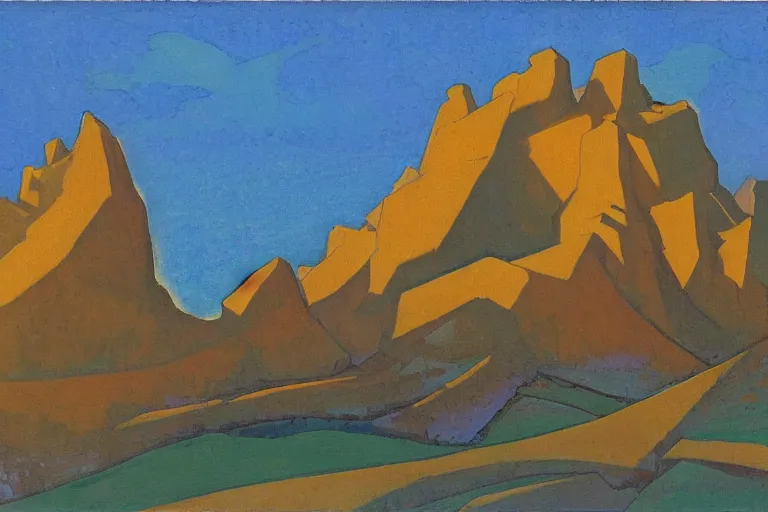 Image similar to artwork by nicholas roerich