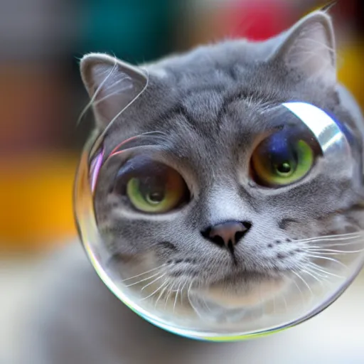 Prompt: cat made of soap bubble