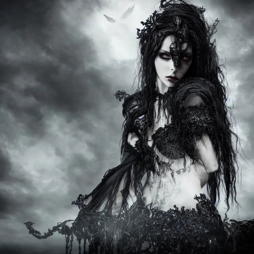 Image similar to stunning Gothic goddess of beauty, dark and mysterious, atmospheric, ominous, eerie, cinematic, Epic, 8k, 4k, ultra detail, ultra realistic, rendered by awesomeness