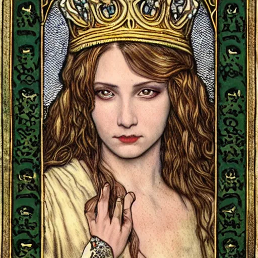 Image similar to detailed realistic beautiful young medieval queen face portrait by tony diterlizzi, art nouveau, symbolist, visionary, gothic, pre - raphaelite