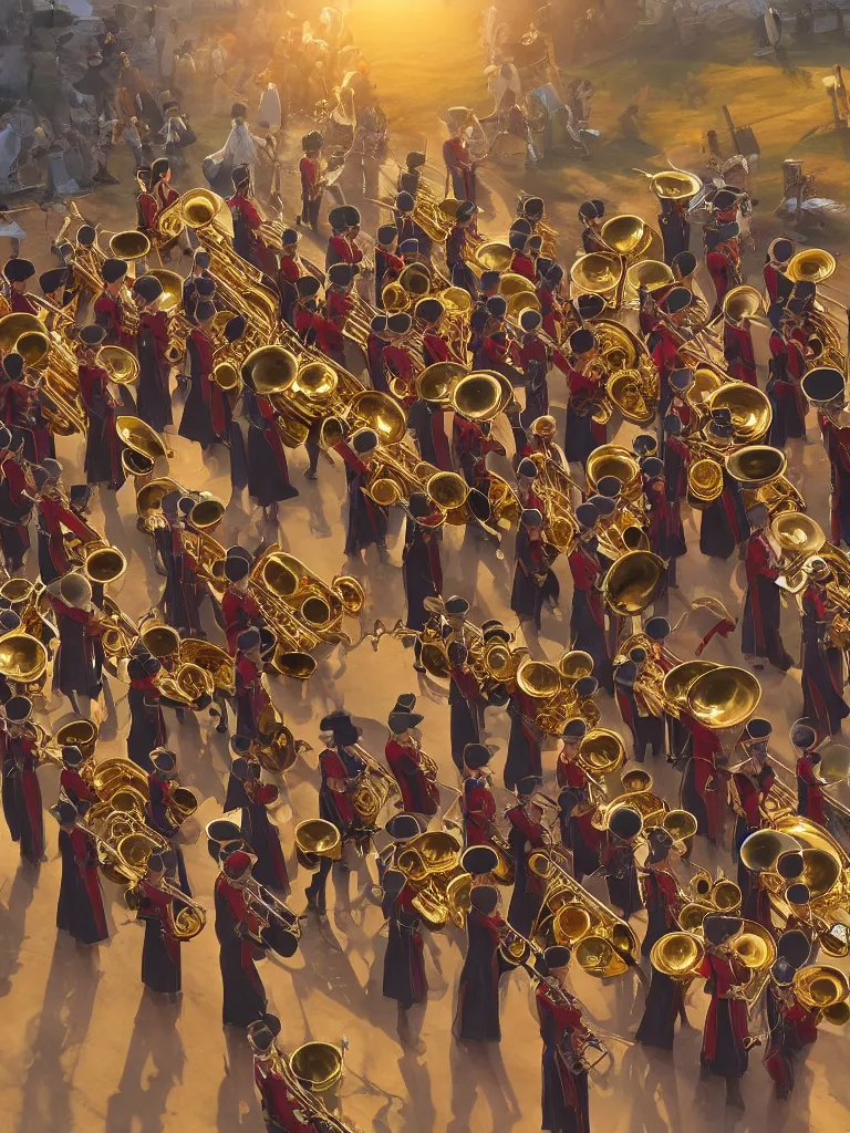 Prompt: marching band by disney concept artists, blunt borders, rule of thirds, golden ratio, godly light