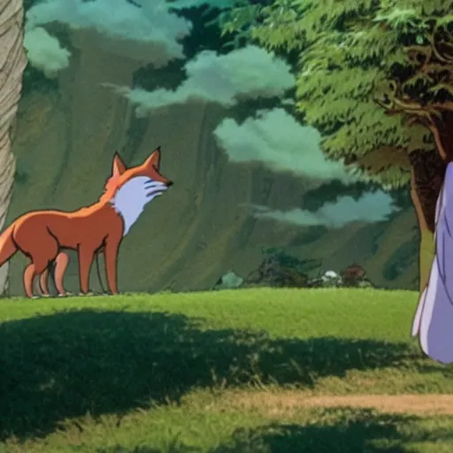 Image similar to ghibli movie scene, fox