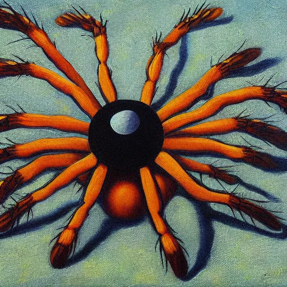 Prompt: oil painting huge spider in the steppe by georgia o'keeffe