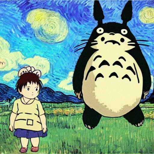 Prompt: studio ghibli's my neighbor totoro, by van gogh