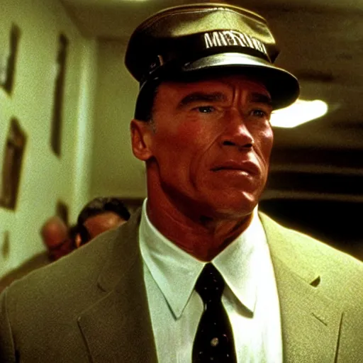 Image similar to cinematic still of arnold schwarzenegger in the green mile ( 1 9 9 9 ), blueray