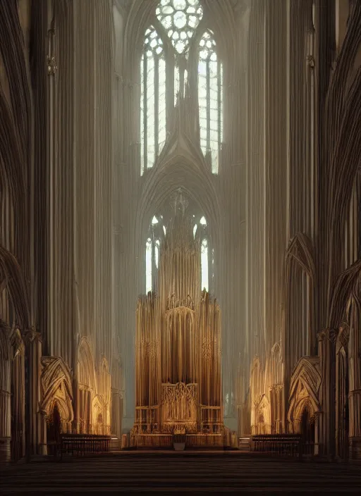 Prompt: pipe organ in a gothic cathedral witching hour, cinematic, heavenly, volumetric light highly detailed, digital painting, artstation, concept art, smooth, sharp focus, epic illustration, unreal engine 5, 8 k illustration by bouguereau and greg rutkowski and edgar maxence