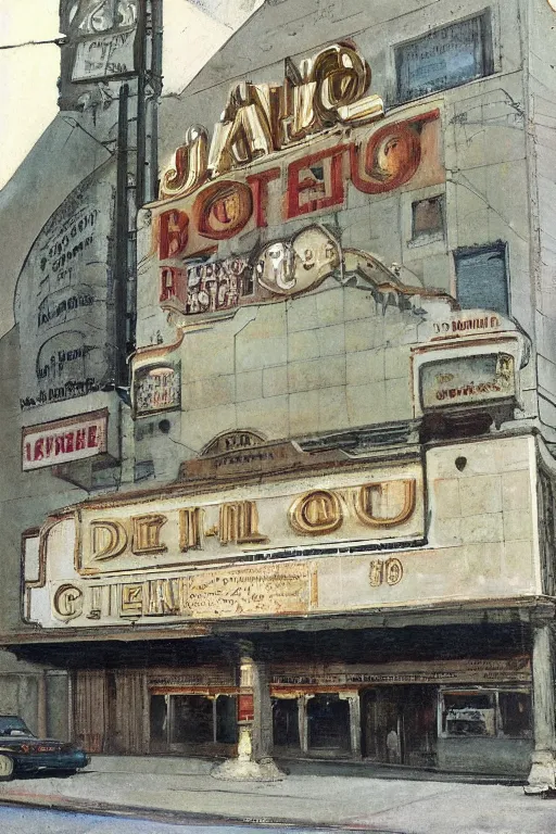 Image similar to ( ( ( ( ( 1 9 5 0 s old movie theater building. muted colors. ) ) ) ) ) by jean - baptiste monge!!!!!!!!!!!!!!!!!!!!!!!!!!!