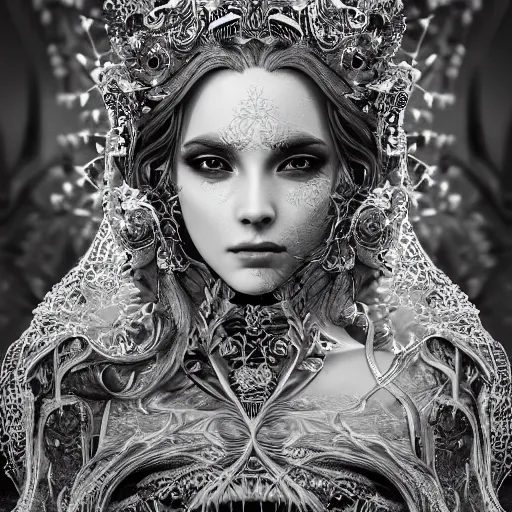 Prompt: wonderful princess, beautiful face, hyper detailed, flowing background intricate and detailed, ornate 8 k gorgeous intricate detailed, octane render,, black and white