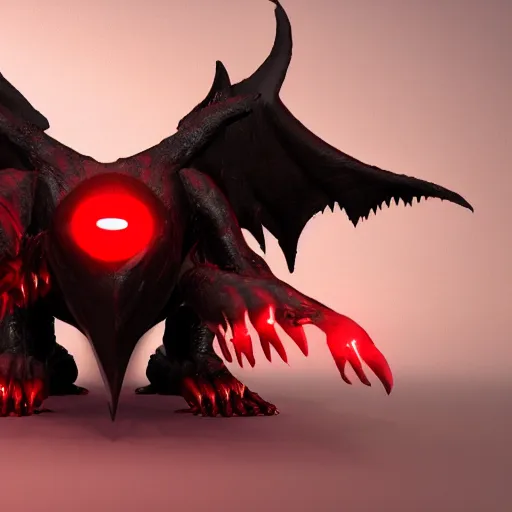 Prompt: black demon with evil face red eyes red mouth, wings, 3 d blender, 8 k, high quality, highly realistic photo realistic