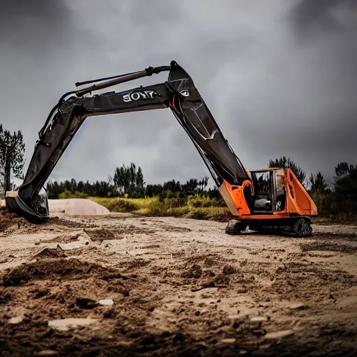 Image similar to 4 k hdr wide angle two heavy duty excavators posed as instagram model women kissing eachother during a stormy evening sony a 7